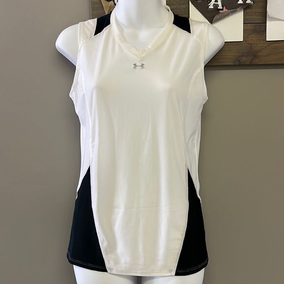 Under Armour Black/Off-White UPF 30 Heat Gear Compression Sleeveless… - Picture 1 of 15